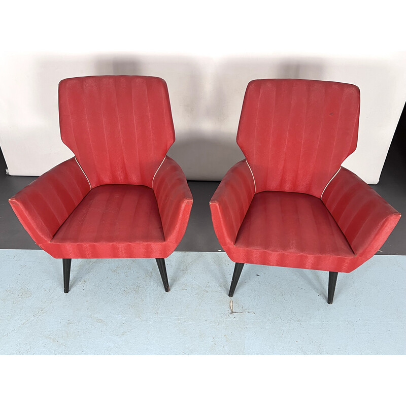 Paire de fauteuils rouges vintage, Italie 1950