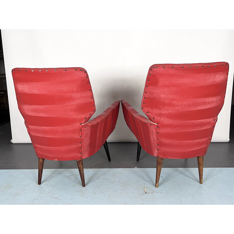 Pair of mid-century red armchairs, Italy 1950s