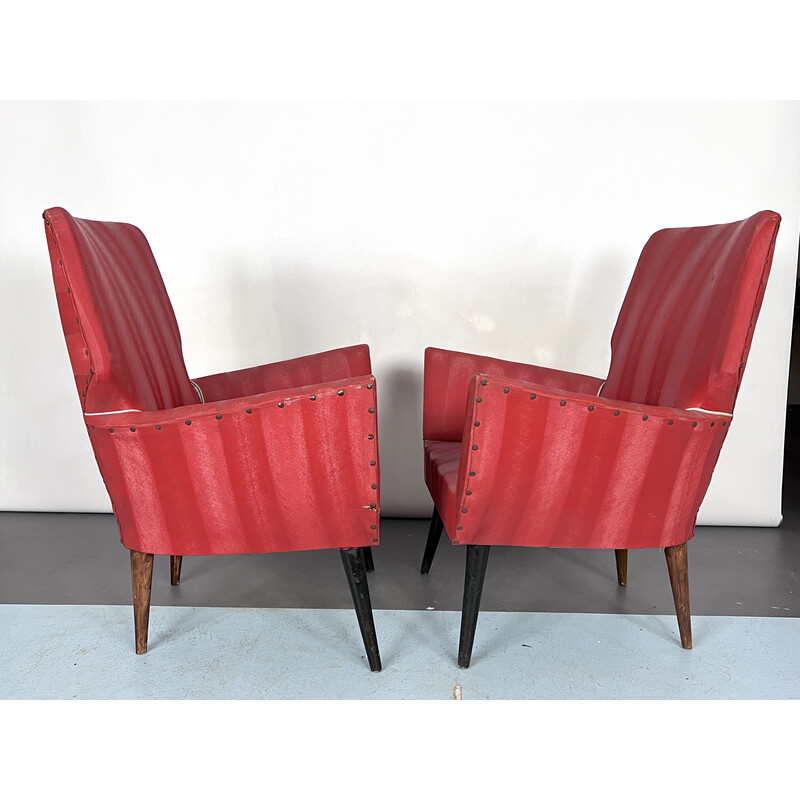 Pair of mid-century red armchairs, Italy 1950s