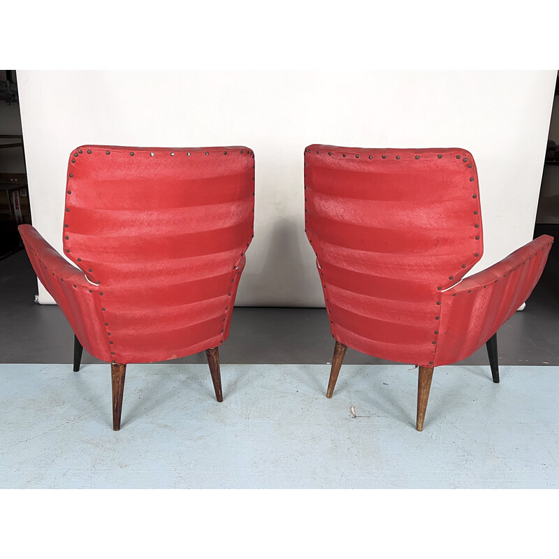 Pair of mid-century red armchairs, Italy 1950s