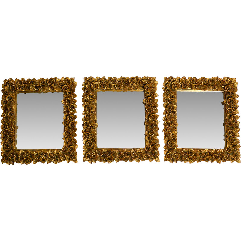 Set of 3 mid century wall mirrors with gilded frames, Italy