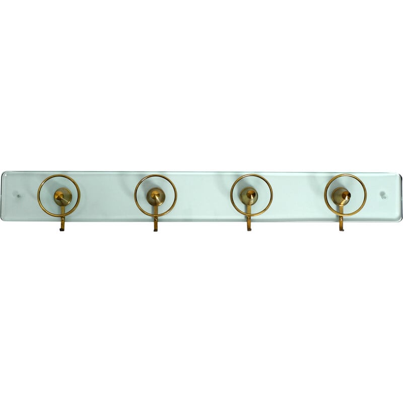 Mid century glass and brass wall coat rack by Fontana Arte, Italy 1950s