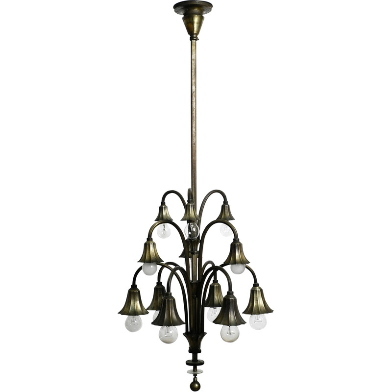 Italian vintage silver plated brass 9 socket chandelier, 1930s