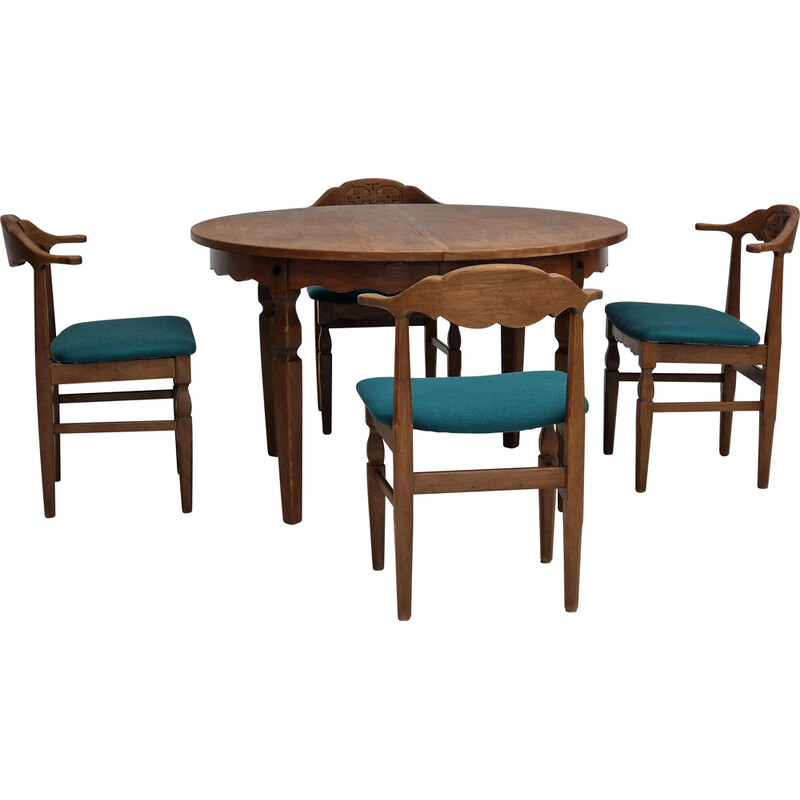 Danish vintage oak wood dining set by Henning Kjærnulf, 1960s