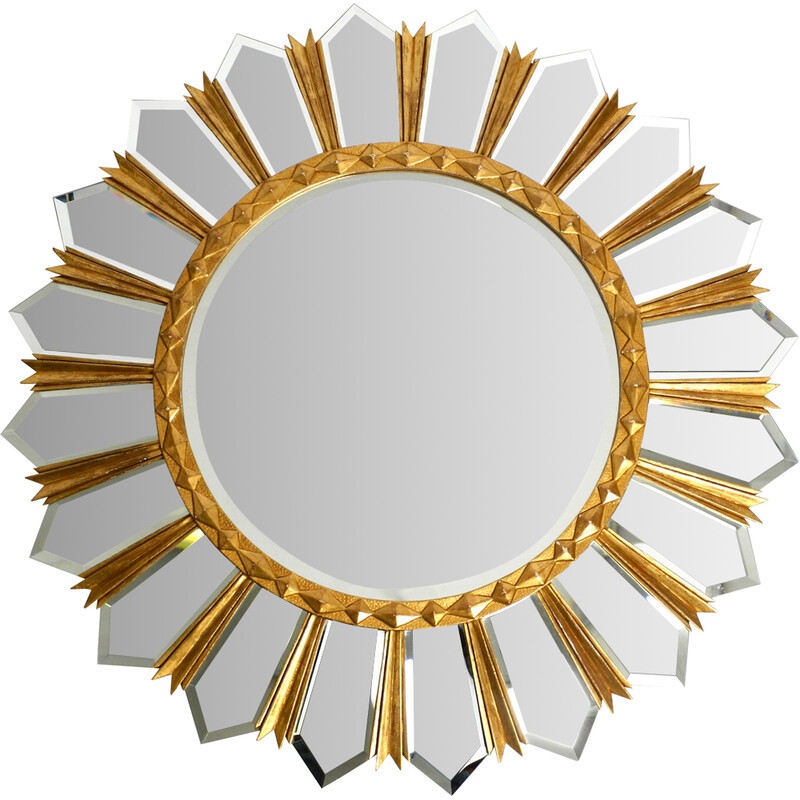 Espelho de parede italiano dourado Vintage sunburst, década de 1980