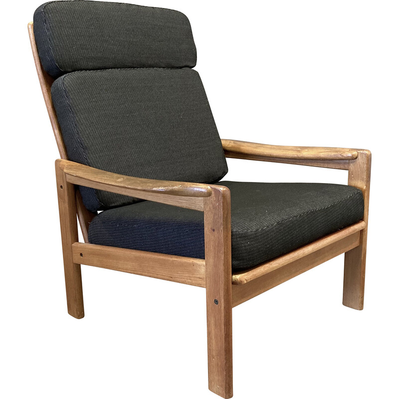 Scandinavian vintage armchair in teak and linen, 1950