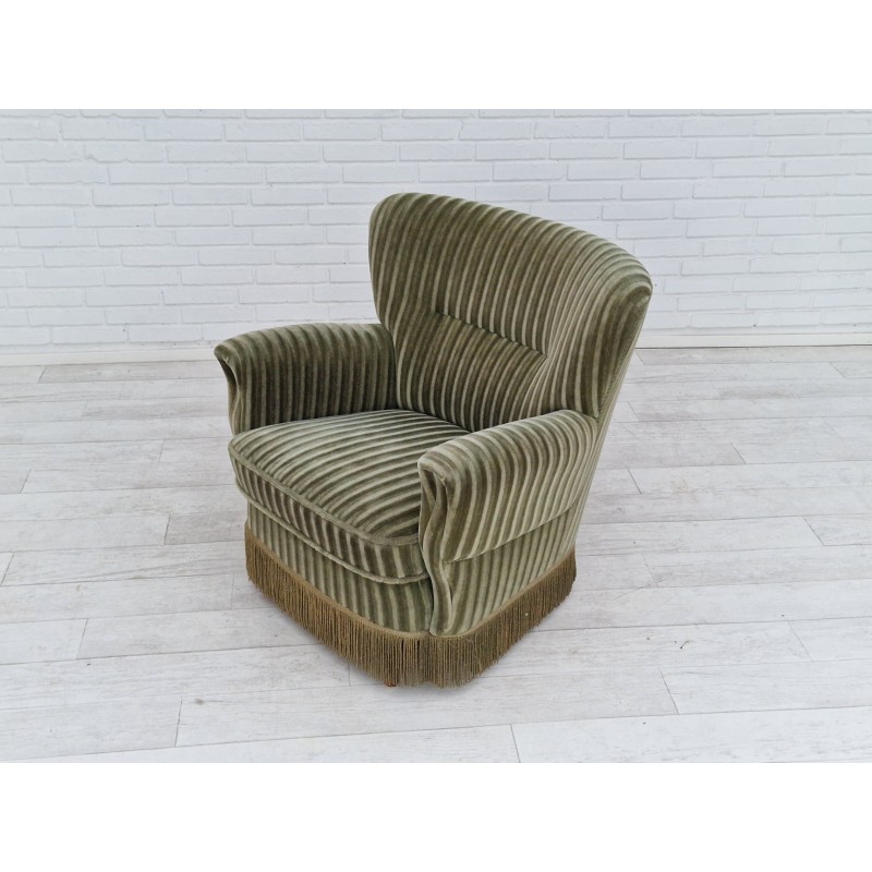 Vintage Deense fauteuil in velours en beukenhout, 1970