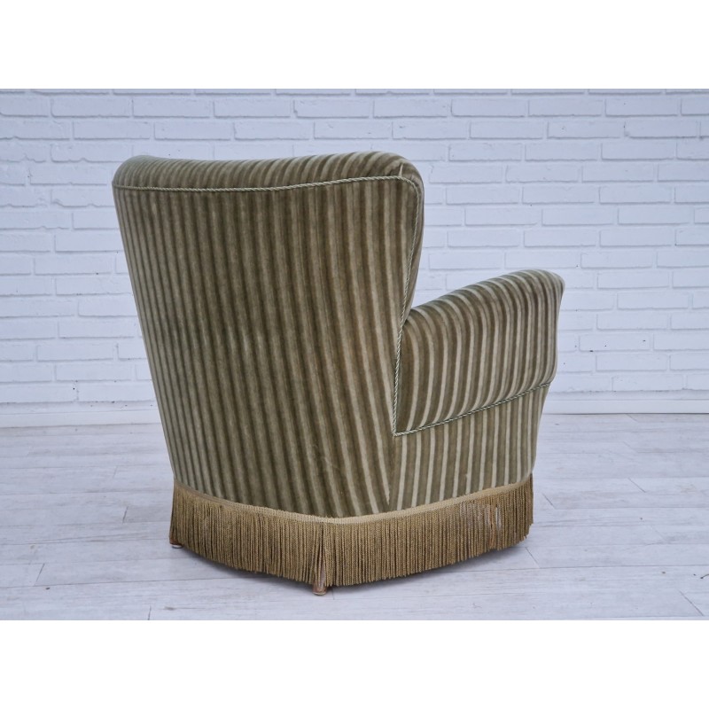 Sillón danés vintage de terciopelo y madera de haya, años 70