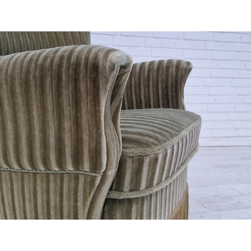 Vintage Danish armchair in velour and beech wood, 1970s