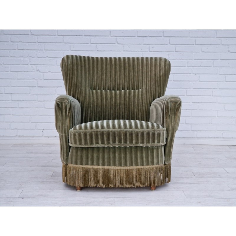 Dänischer Vintage-Sessel aus Velours und Buchenholz, 1970er Jahre
