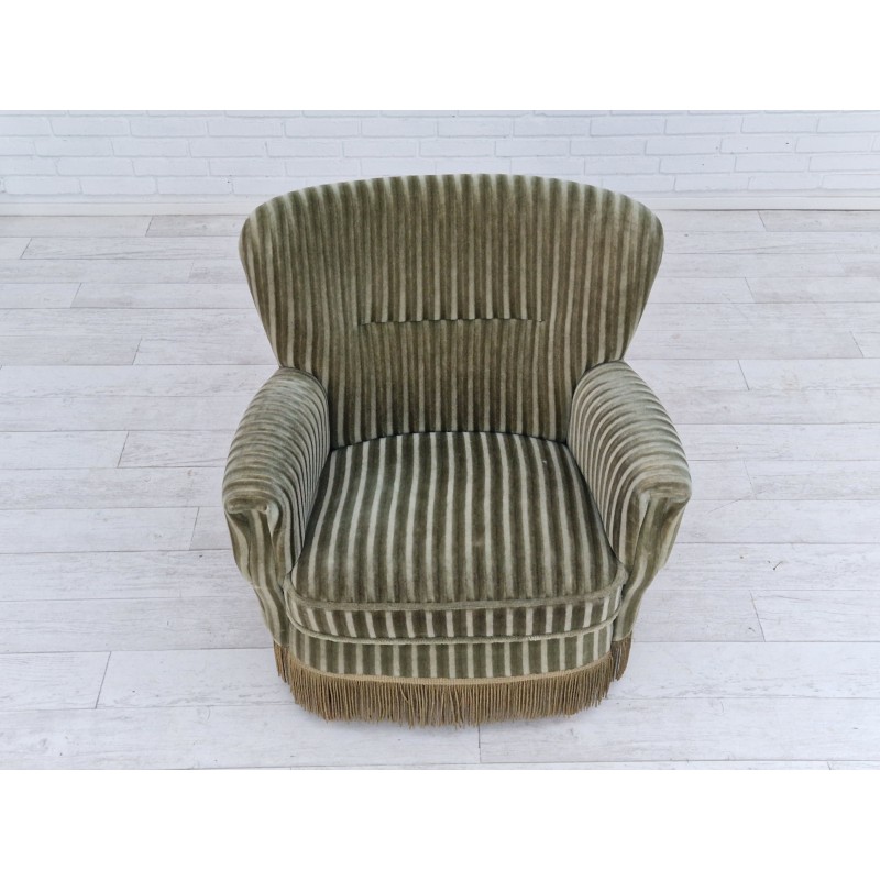 Vintage Deense fauteuil in velours en beukenhout, 1970