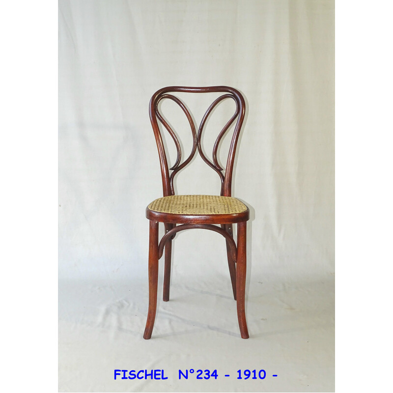 Chaise vintage cannée bistro Fischel N°234, 1910