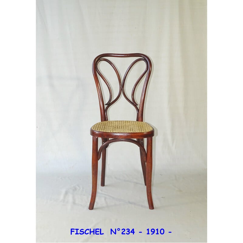 Chaise vintage cannée bistro Fischel N°234, 1910