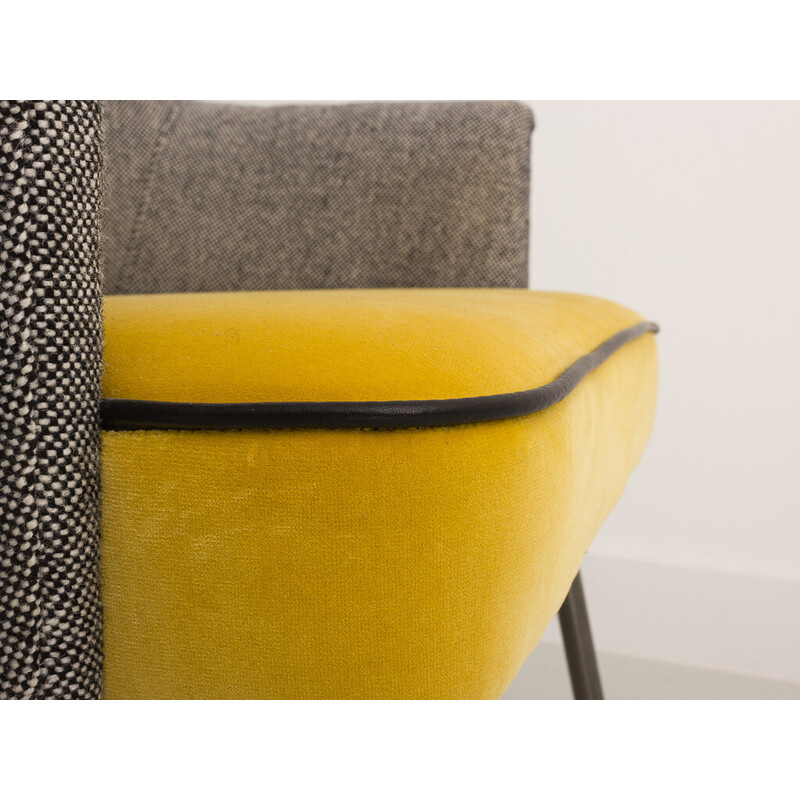 Grey and yellow vintage armchair, 1960