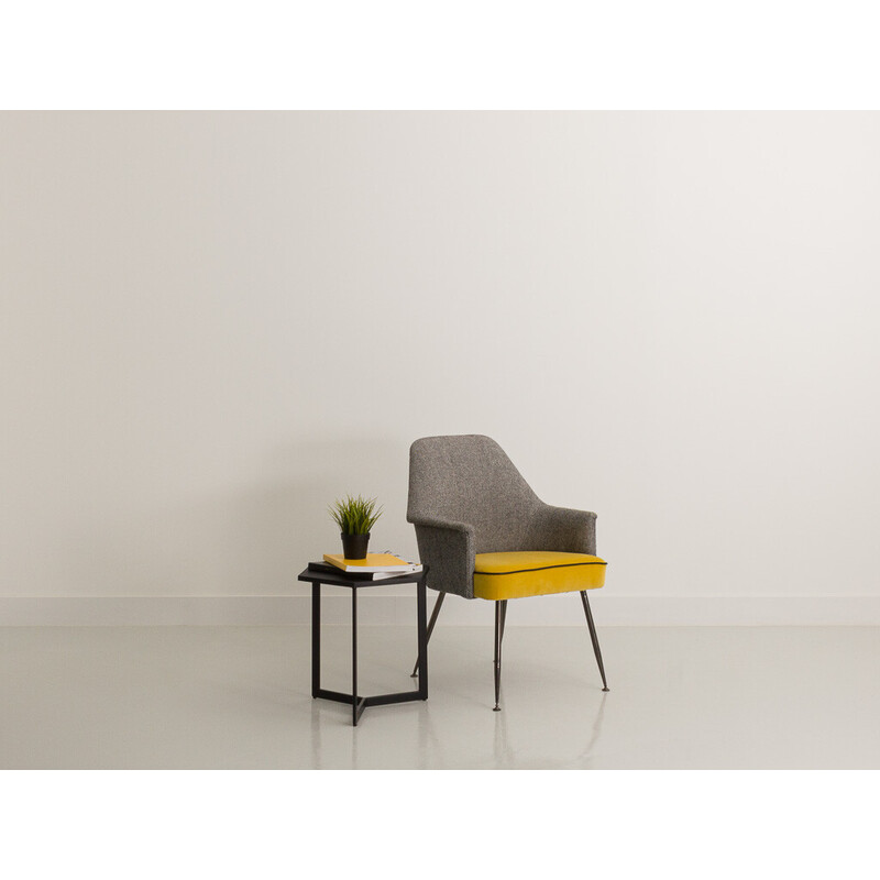 Grey and yellow vintage armchair, 1960