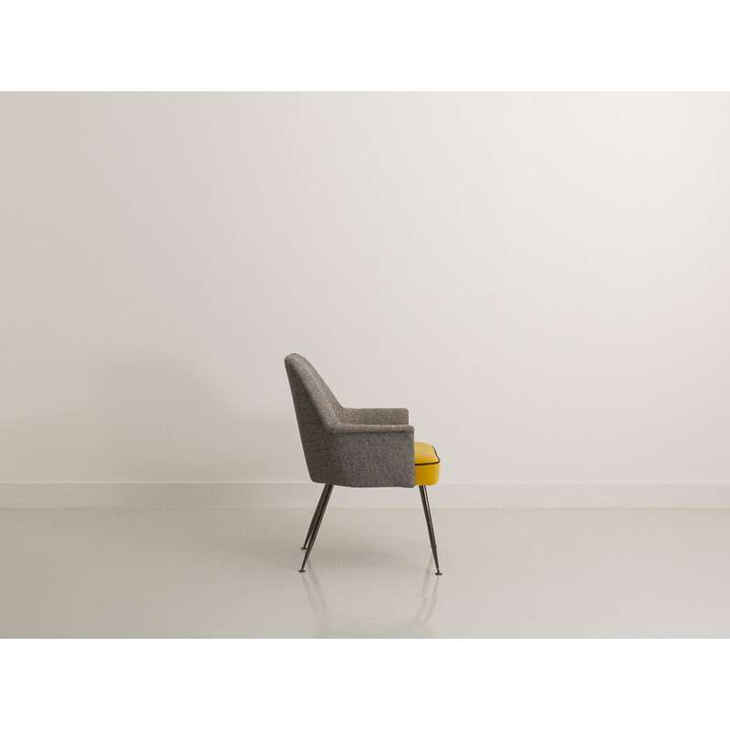 Vintage grijze en gele fauteuil, 1960