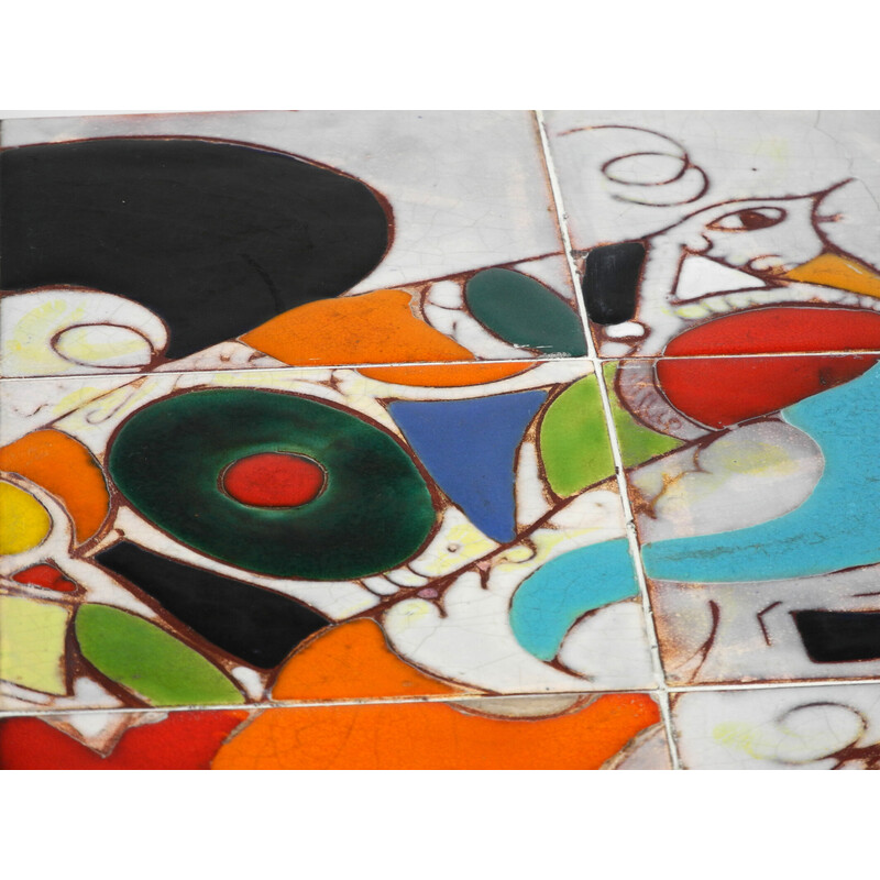 Mesa de café em ferro italiano de meados do século com tampo em mosaico e motivo abstracto