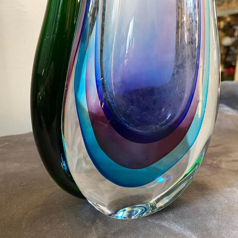 Vase vintage Sommerso en verre de Murano par Vincenzo Nason, 1980