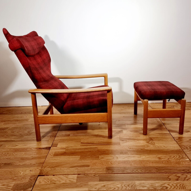 Vintage fauteuil "Rock Royal" en bijbehorende voetenbank van Sven Ivar Dysthe, 1960