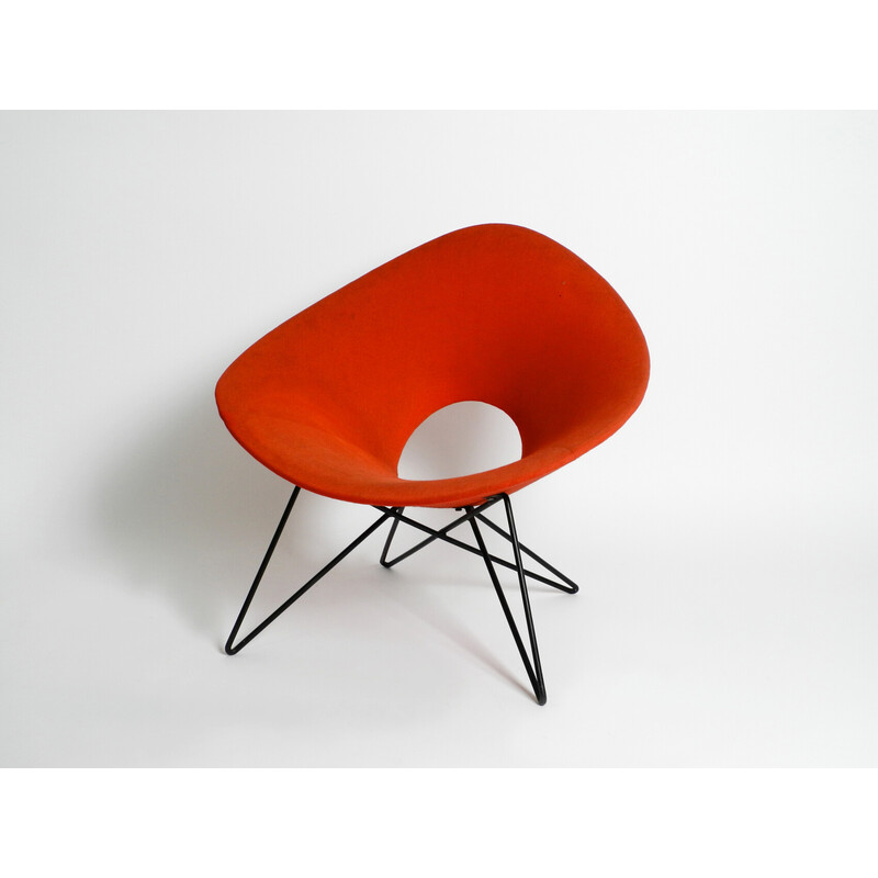 Italiaanse mid-eeuwse fauteuil met stoffen bekleding en haarspeldvoet, 1950