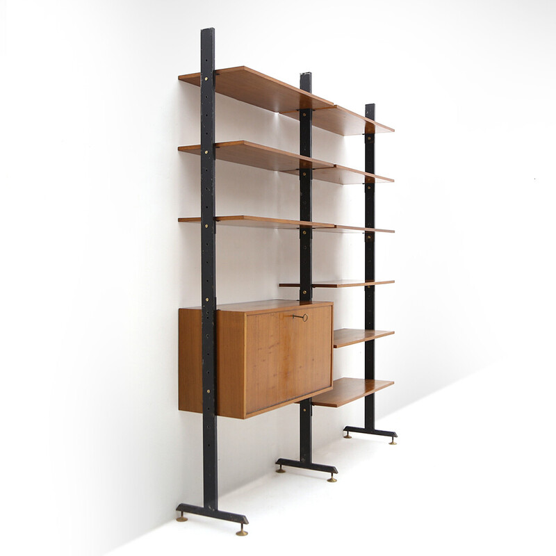 Vintage bookcase in veneered wood, 1950s