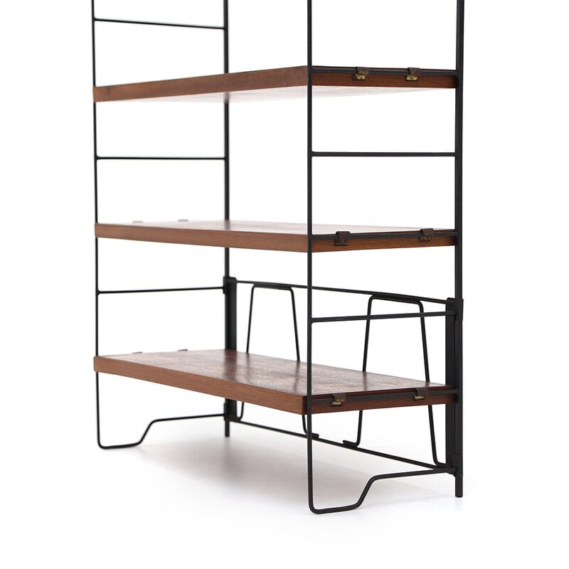 Vintage metal and wood bookcase, 1950s