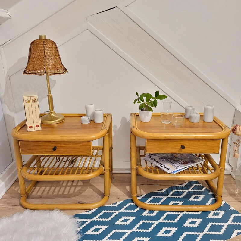 Pair of vintage rattan night stands, 1970