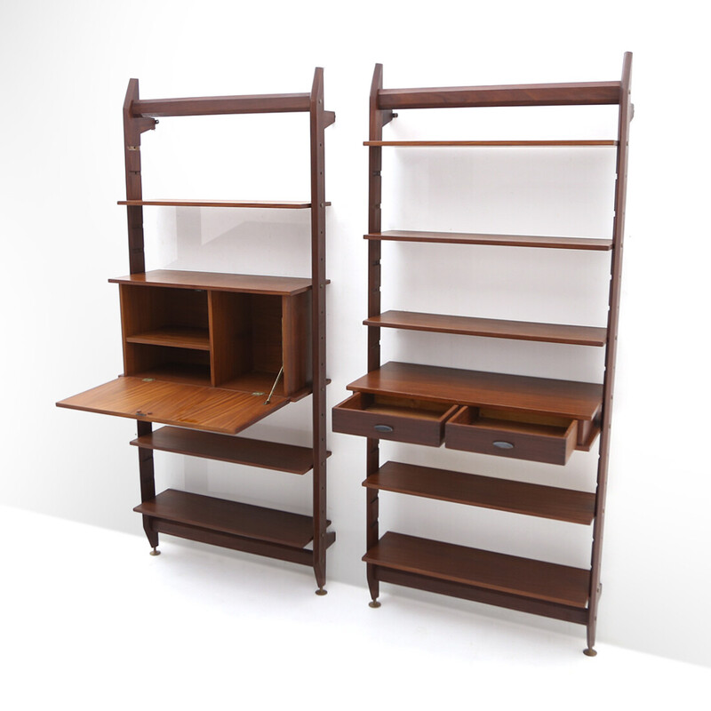 Pair of vintage wooden wall bookcases, 1960s