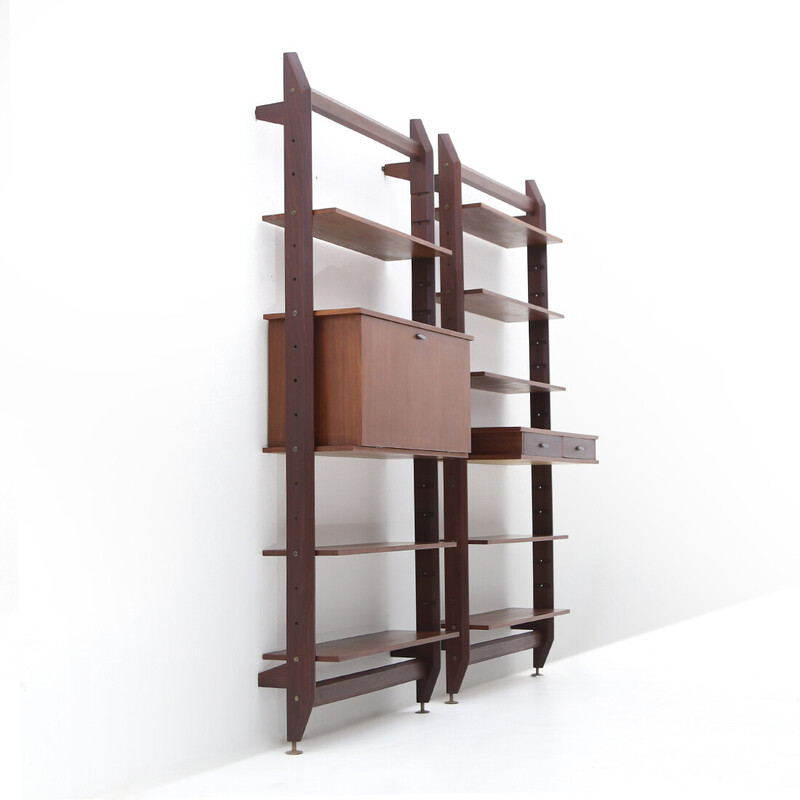 Pair of vintage wooden wall bookcases, 1960s