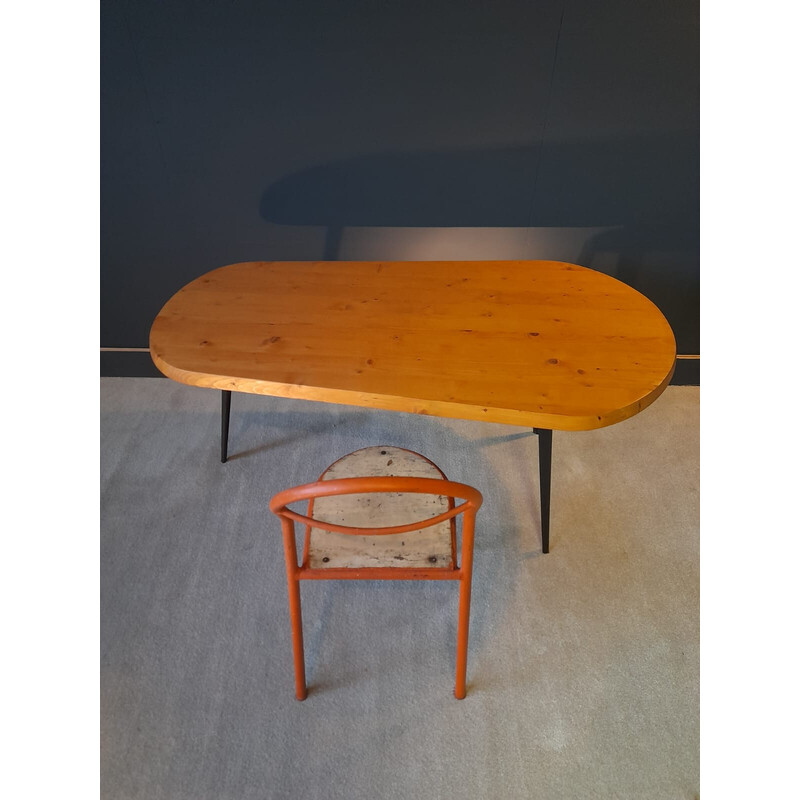 Table tripode vintage en pin et acier, 1960