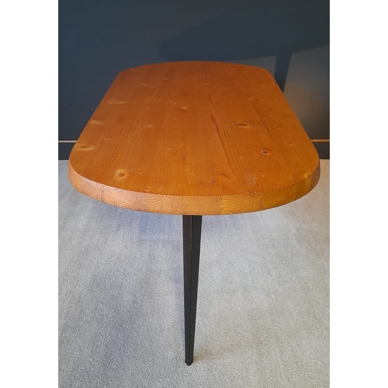 Vintage pine and steel tripod table, 1960