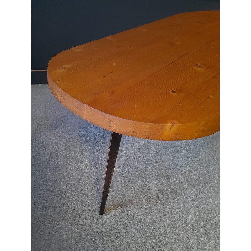 Table tripode vintage en pin et acier, 1960