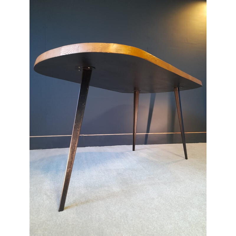 Vintage grenen en stalen driepoot tafel, 1960