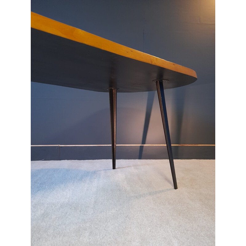 Table tripode vintage en pin et acier, 1960