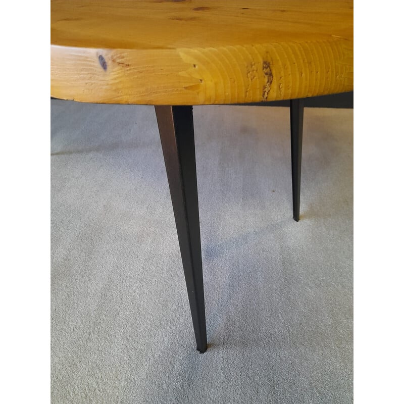 Vintage pine and steel tripod table, 1960