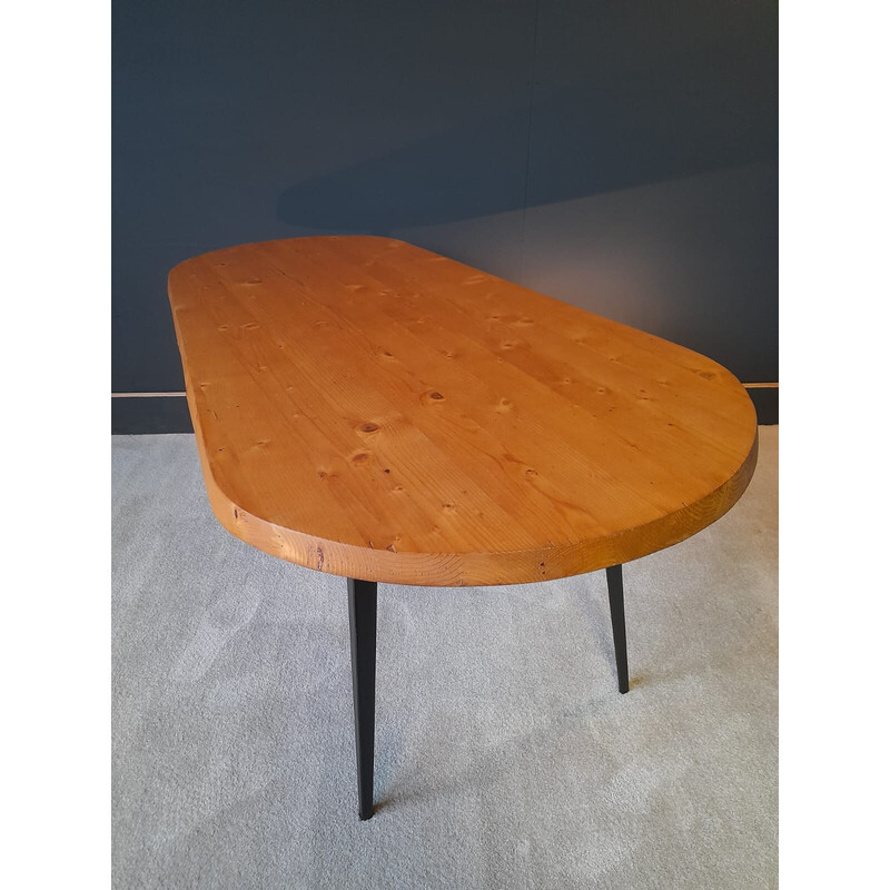 Vintage pine and steel tripod table, 1960