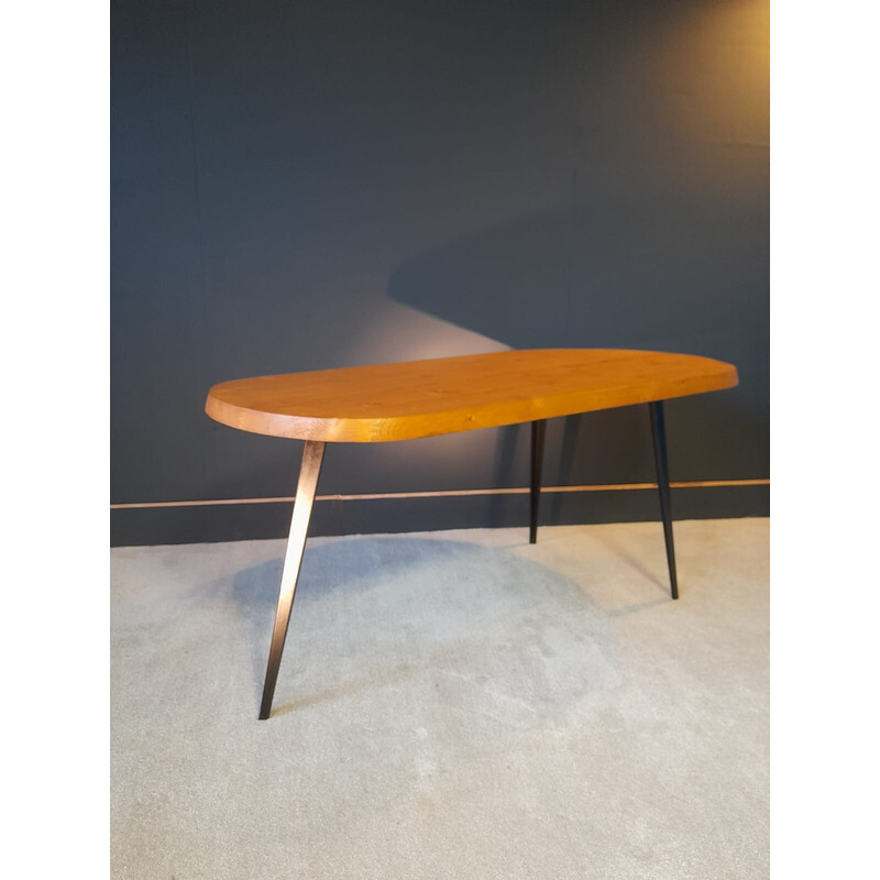 Vintage pine and steel tripod table, 1960