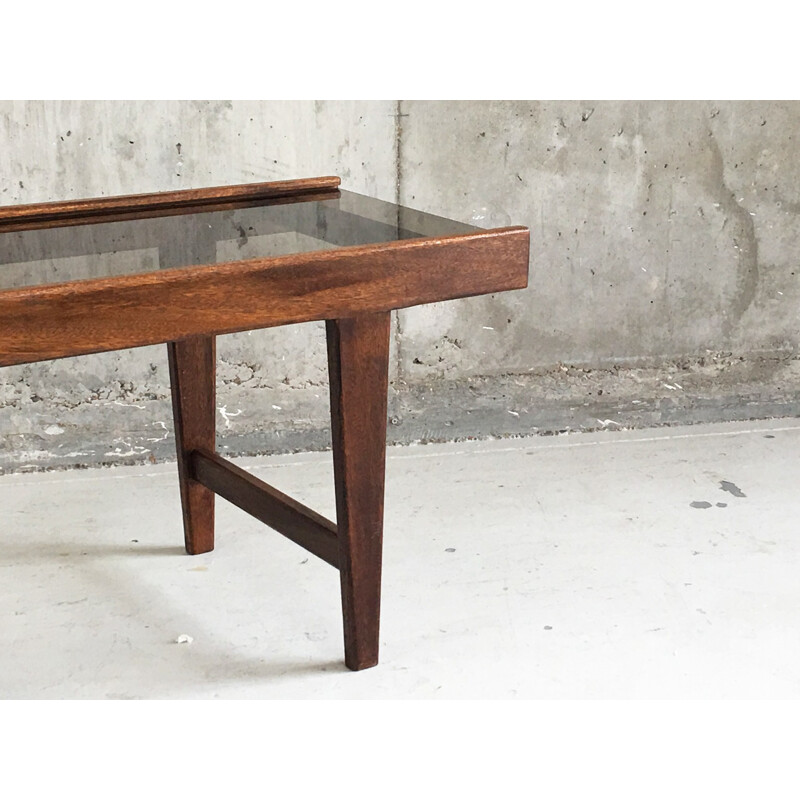 Mid century solid oak and glass small coffee table - 1960s