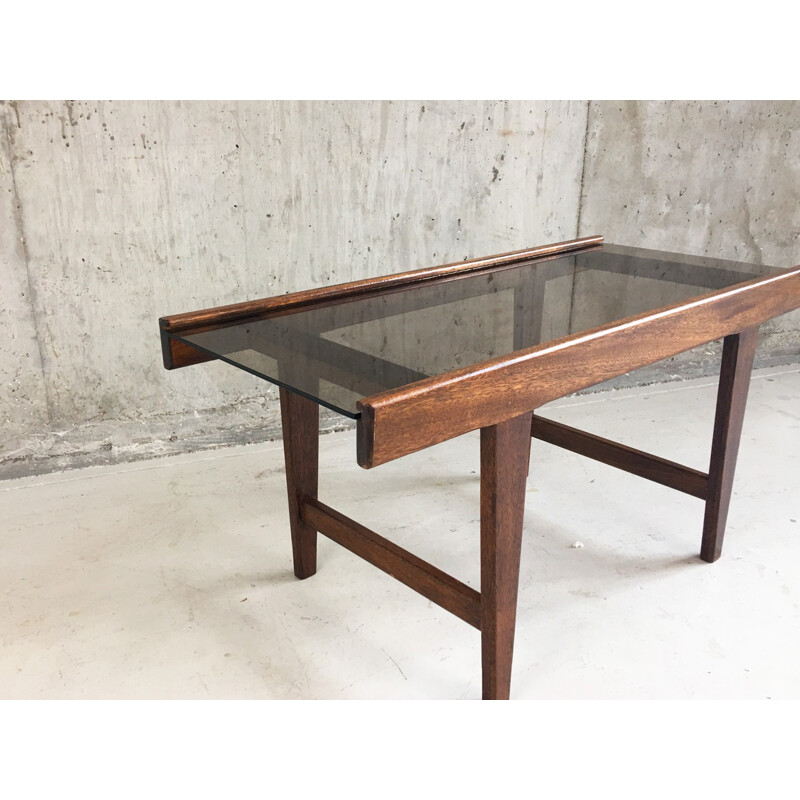 Mid century solid oak and glass small coffee table - 1960s