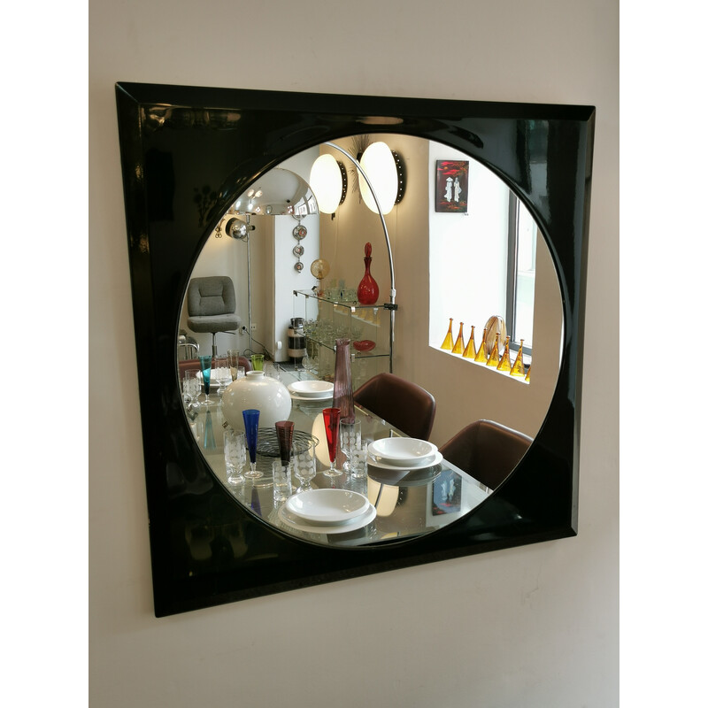 Italienischer Vintage-Spiegel aus schwarz lackiertem Holz, 1980
