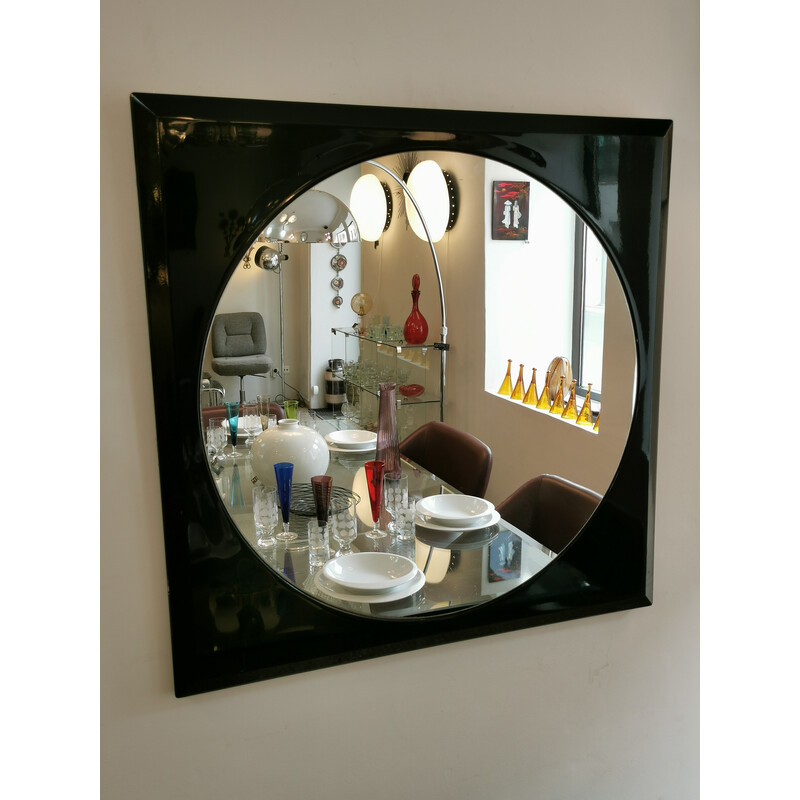 Vintage Italian mirror in black lacquered wood, 1980