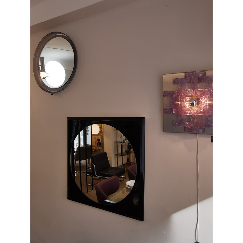 Vintage Italian mirror in black lacquered wood, 1980