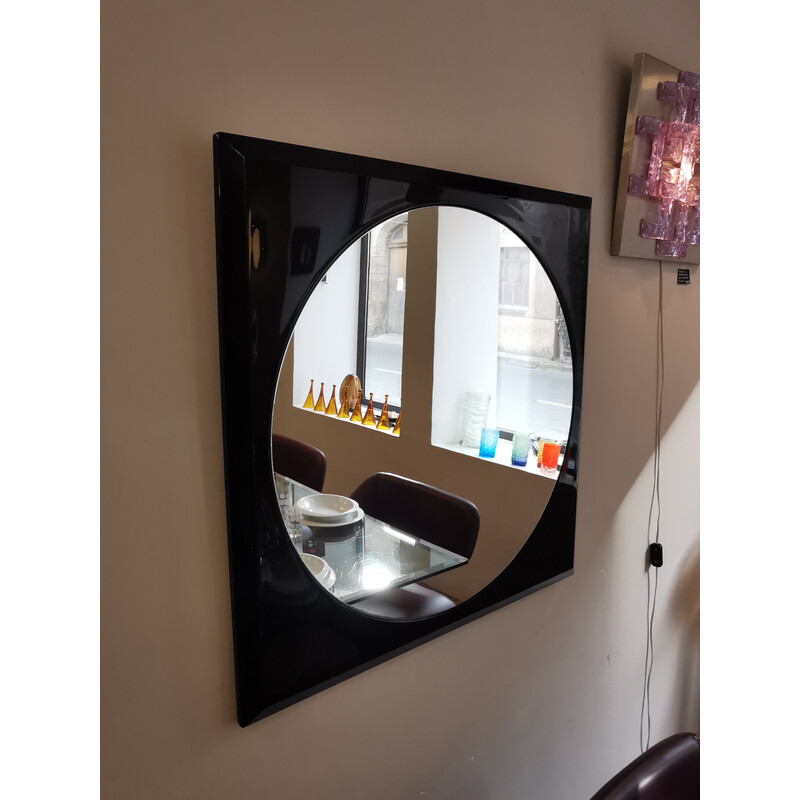 Vintage Italian mirror in black lacquered wood, 1980