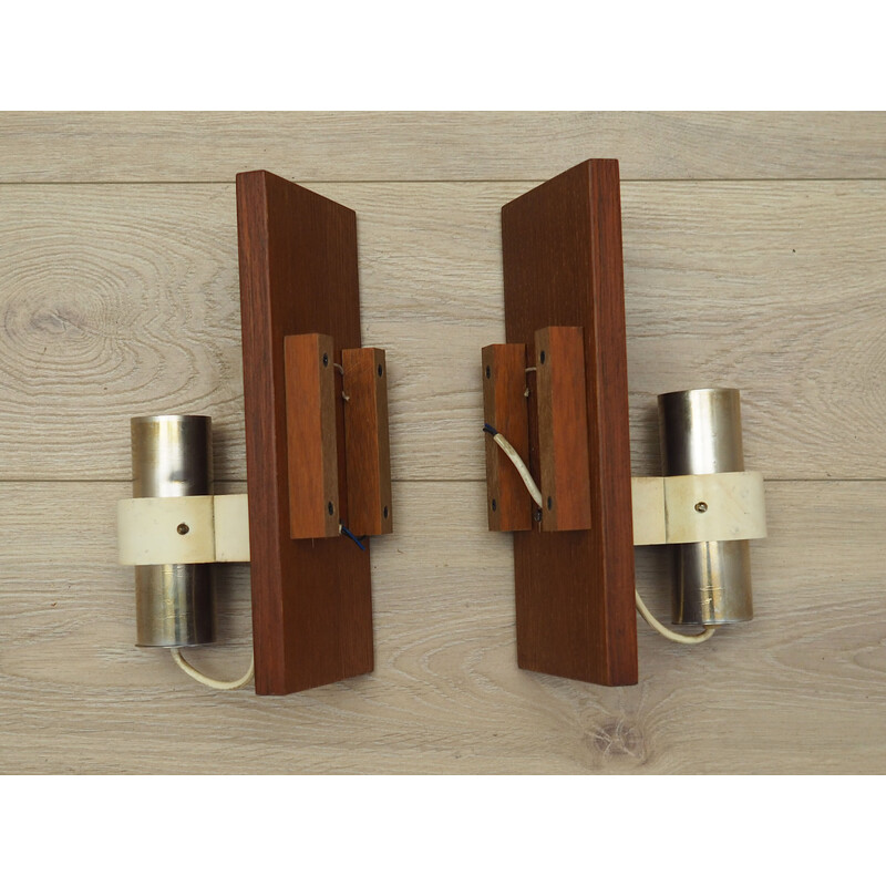 Pair of vintage teak wall lamps, Denmark 1960s