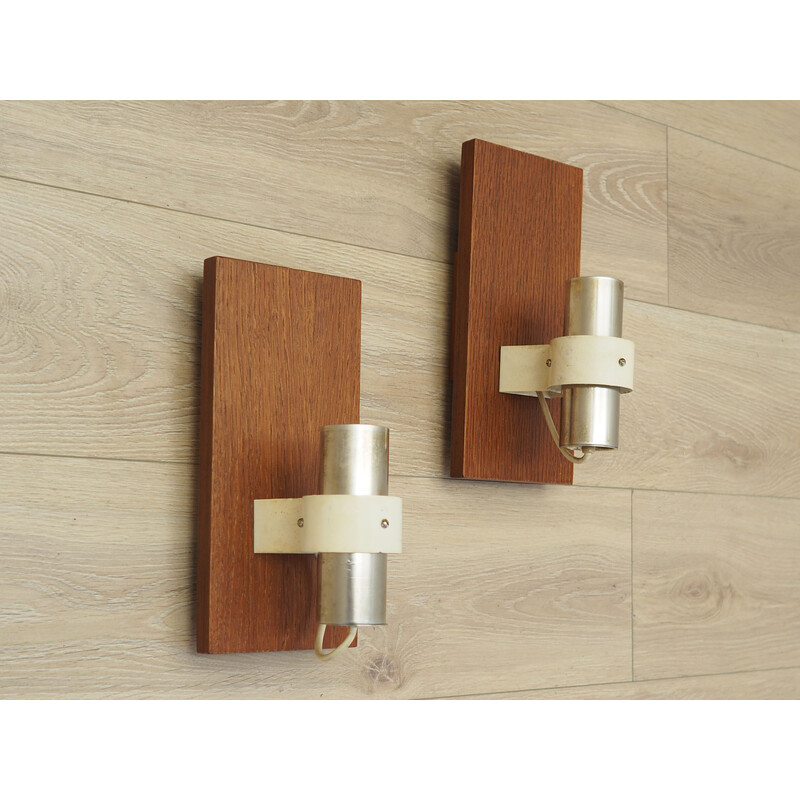 Pair of vintage teak wall lamps, Denmark 1960s