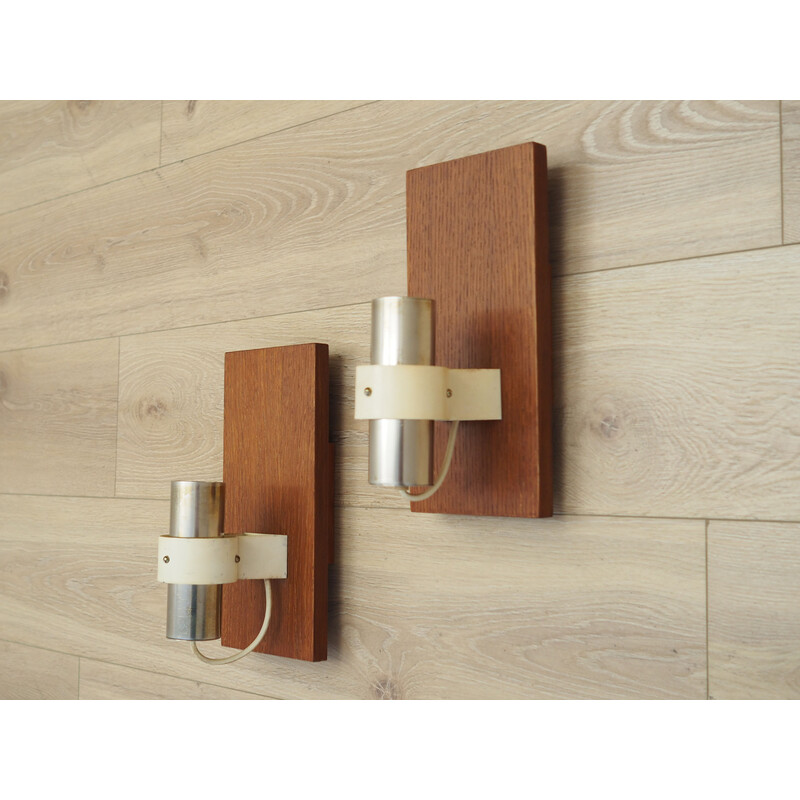 Pair of vintage teak wall lamps, Denmark 1960s