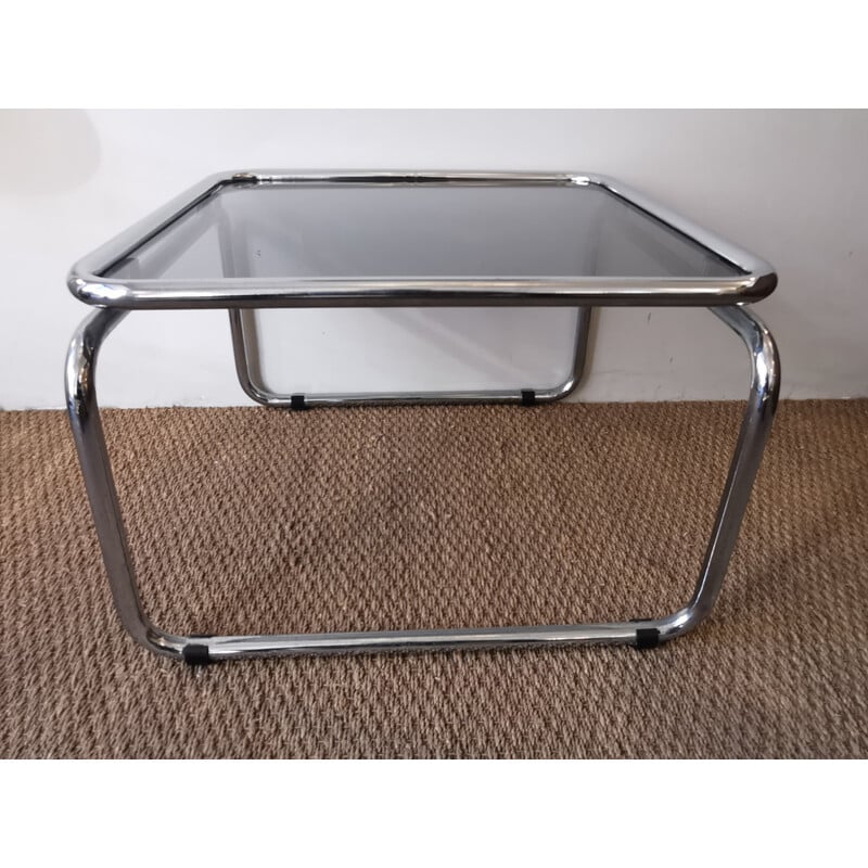 Vintage square coffee table in chrome and stained glass, 1970