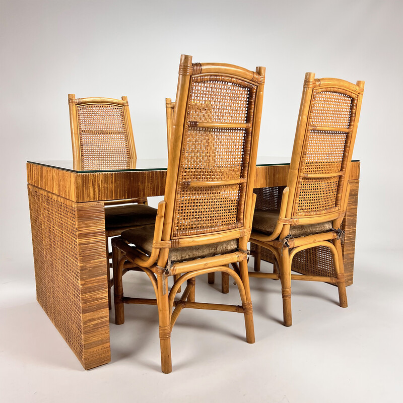 Vintage rattan and cane dining set, 1970s