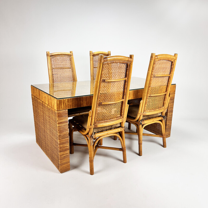 Vintage rattan and cane dining set, 1970s