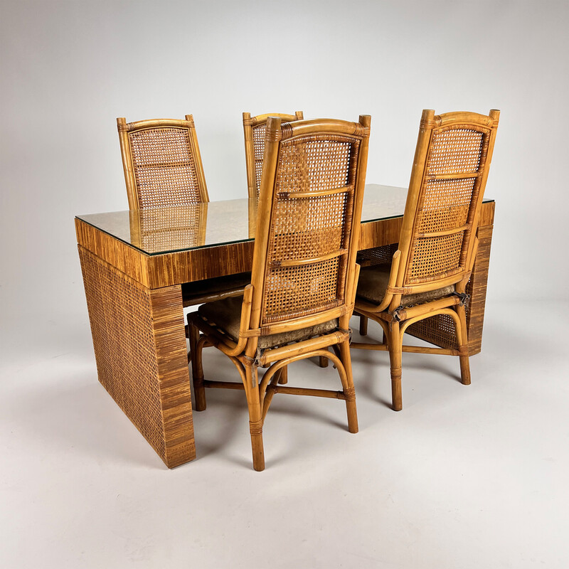 Vintage rattan and cane dining set, 1970s